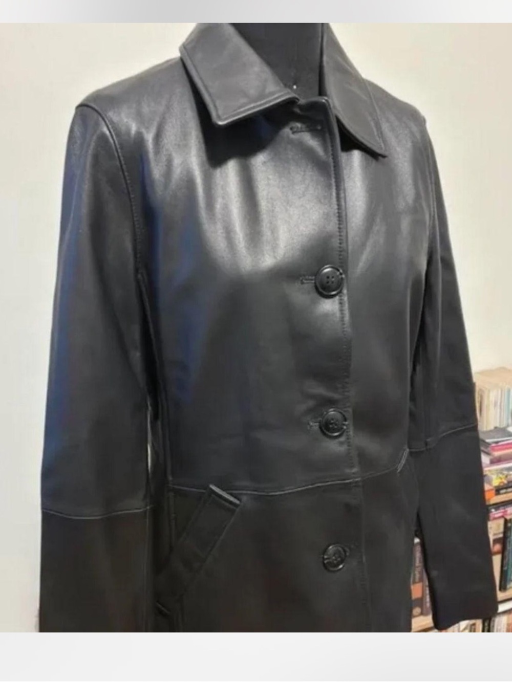 Bernardo Black Leather Button-Front Jacket size small - Picture 2 of 7